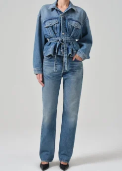 Leela Belted Denim Peplum Jacket